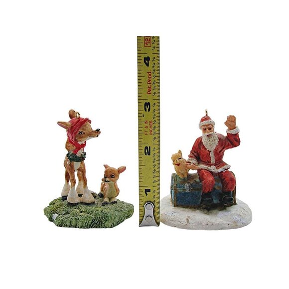 Vintage Ceramic Pottery Holiday Ornaments Santa & Rudolph Reindeer Christmas 3x2 - Picture 10 of 11